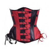 Red And Black Faux Leather Double Bone Gothic Underbust Bustier Corset
